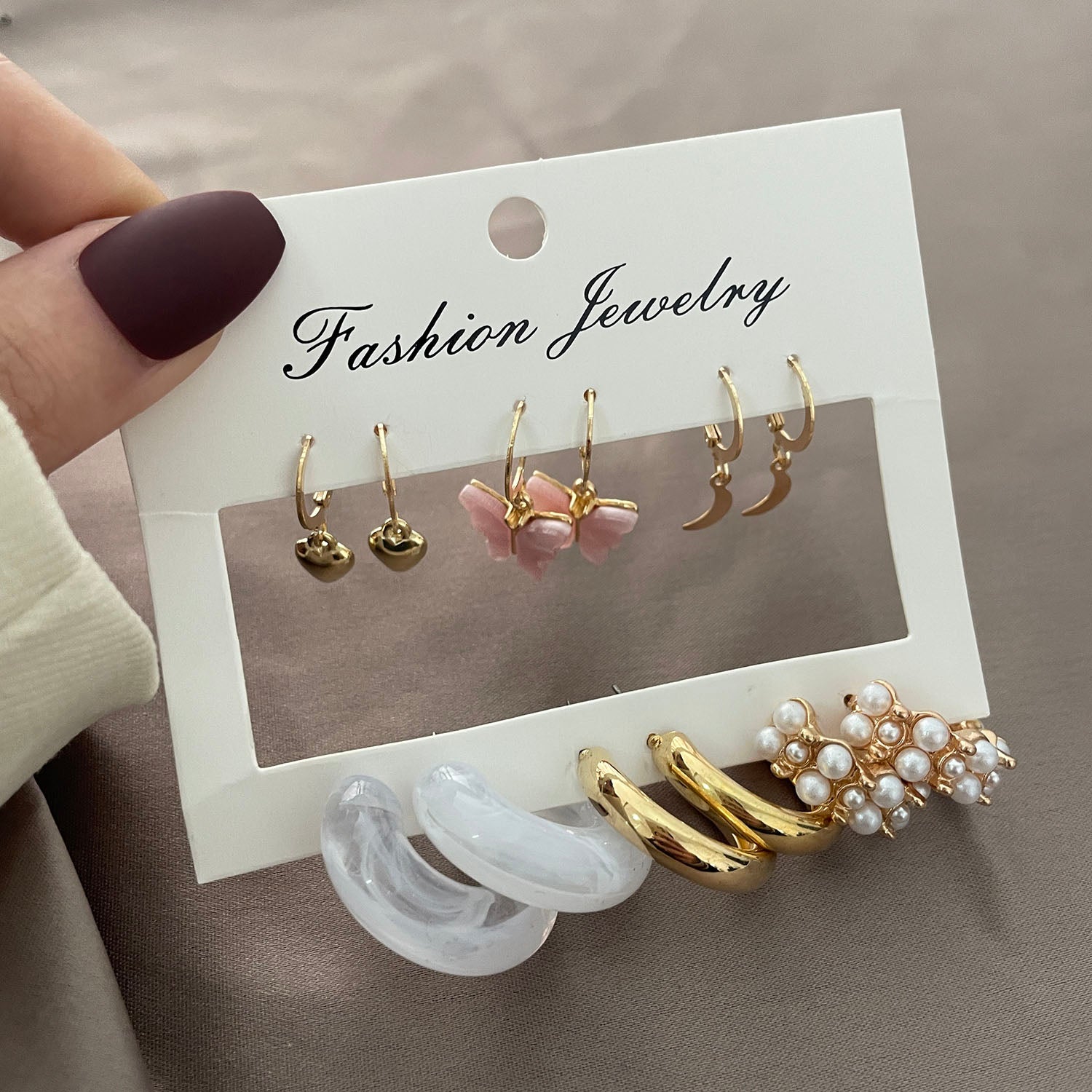 Bohemian Gold Color Heart Butterfly Drop Earrings Set Women Imitation Pearl Acrylic Geometric Earring Trend Set Earrings Jewelry