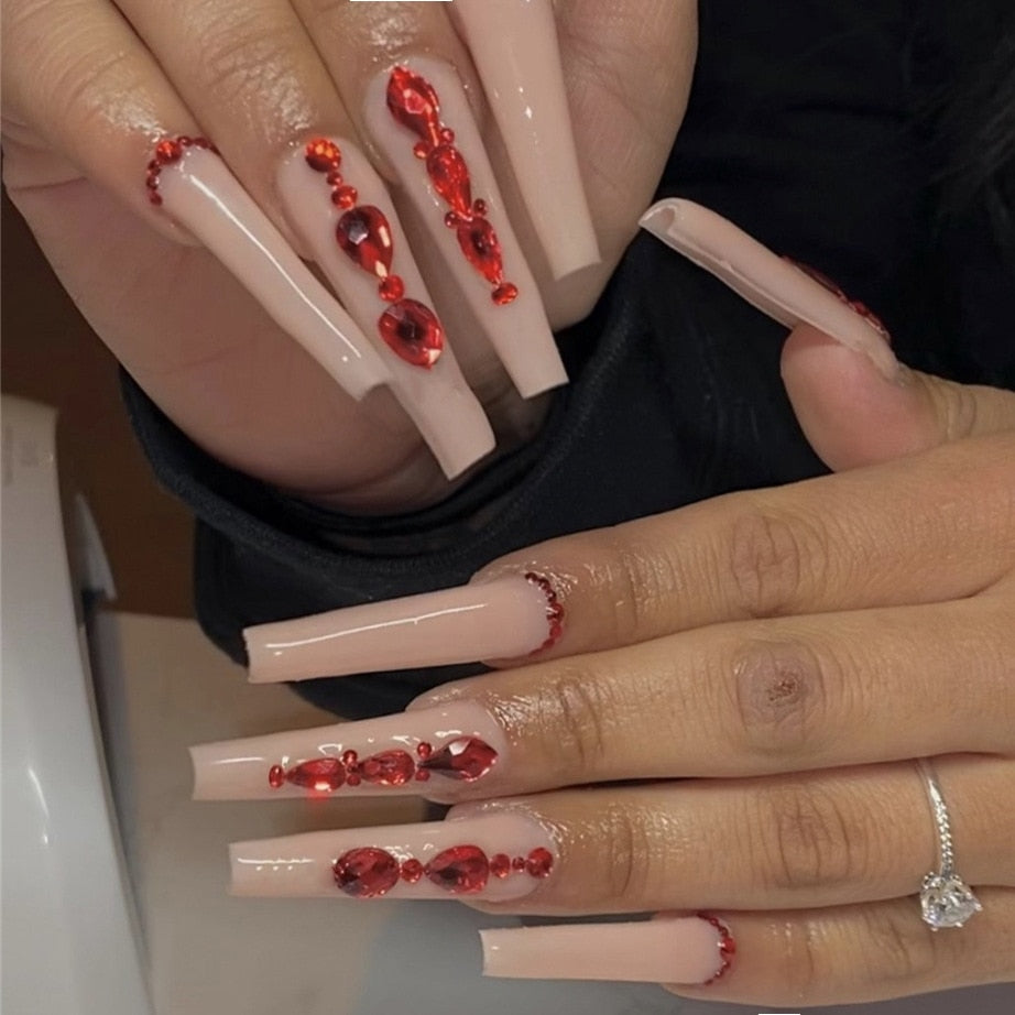 Pink Halo Tower Drill European And American Long T Fake Nails Set Press On Nails With Press Glue Full Cover Acrylic Nail Tips