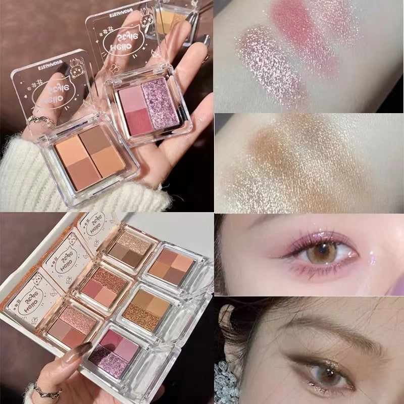 Glitter Eyeshadow 3/4Color Pearlescent Matte Eye Shadow Fine Flash Polarization Long lasting Easy on Makeup Korean Cute Makeup