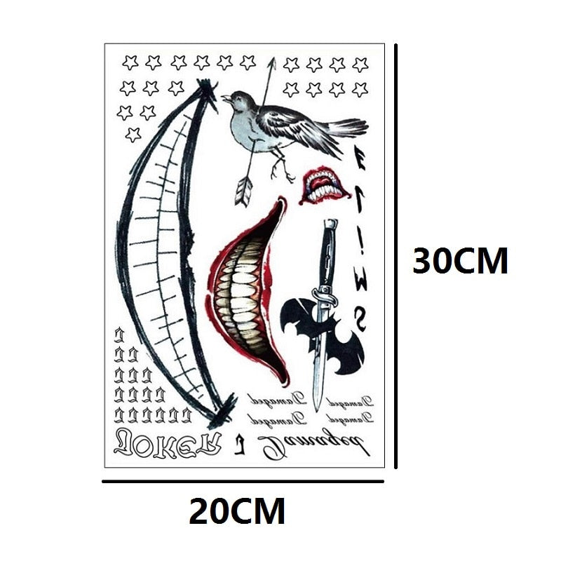 The Joker Temporary Tattoo Stickers Halloween Crazy Harley Big Mouth Fake Tattoo Sticker For Cool Man And Woman