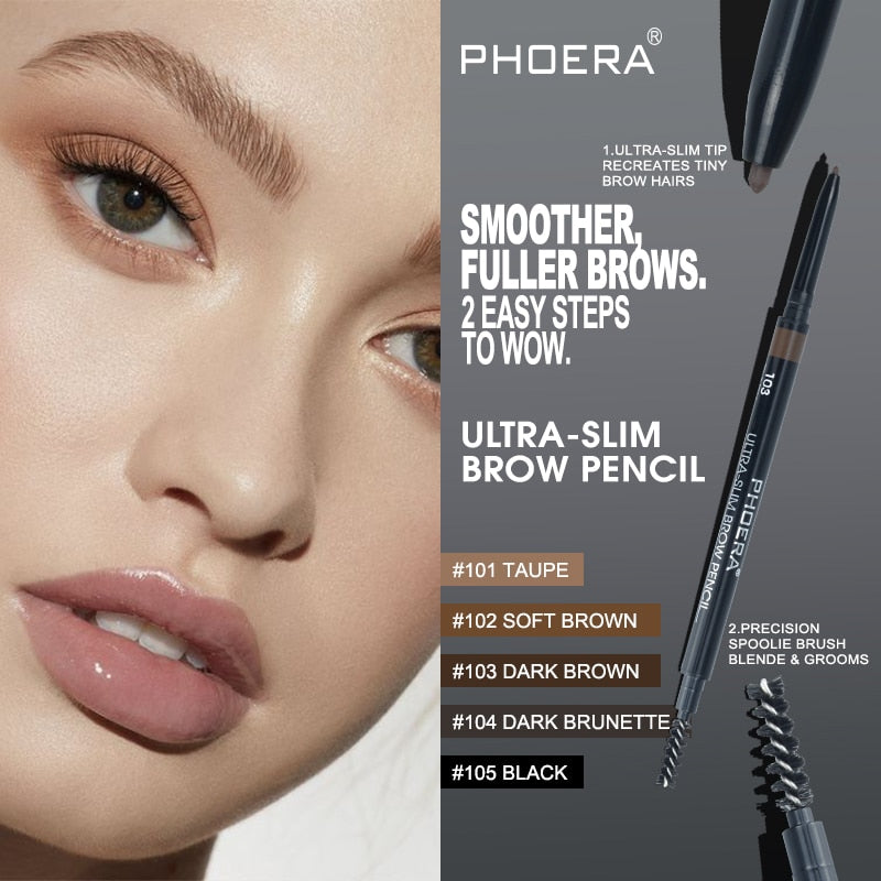 PHOERA 5 Color Natural Long Lasting Not Blooming Double Ended Eyebrow Pencil Waterproof Sweatproof No Fading Eyebrow Pen Makeup