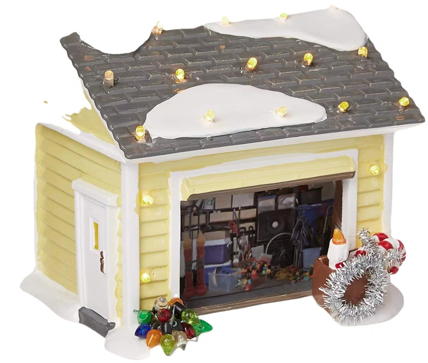 Brightly Lit Building Christmas Santa Claus Car House Village Holiday Garage Decoration Griswold Villa Home Desktop Figurines