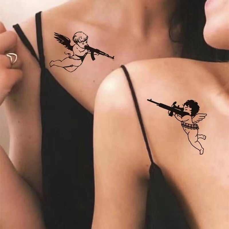 Cute Angel Temporary Tatoo Arm Waist Decal Kid Women Men Body Art Fake Tattoo Stickers Tatoos Black Cartoon