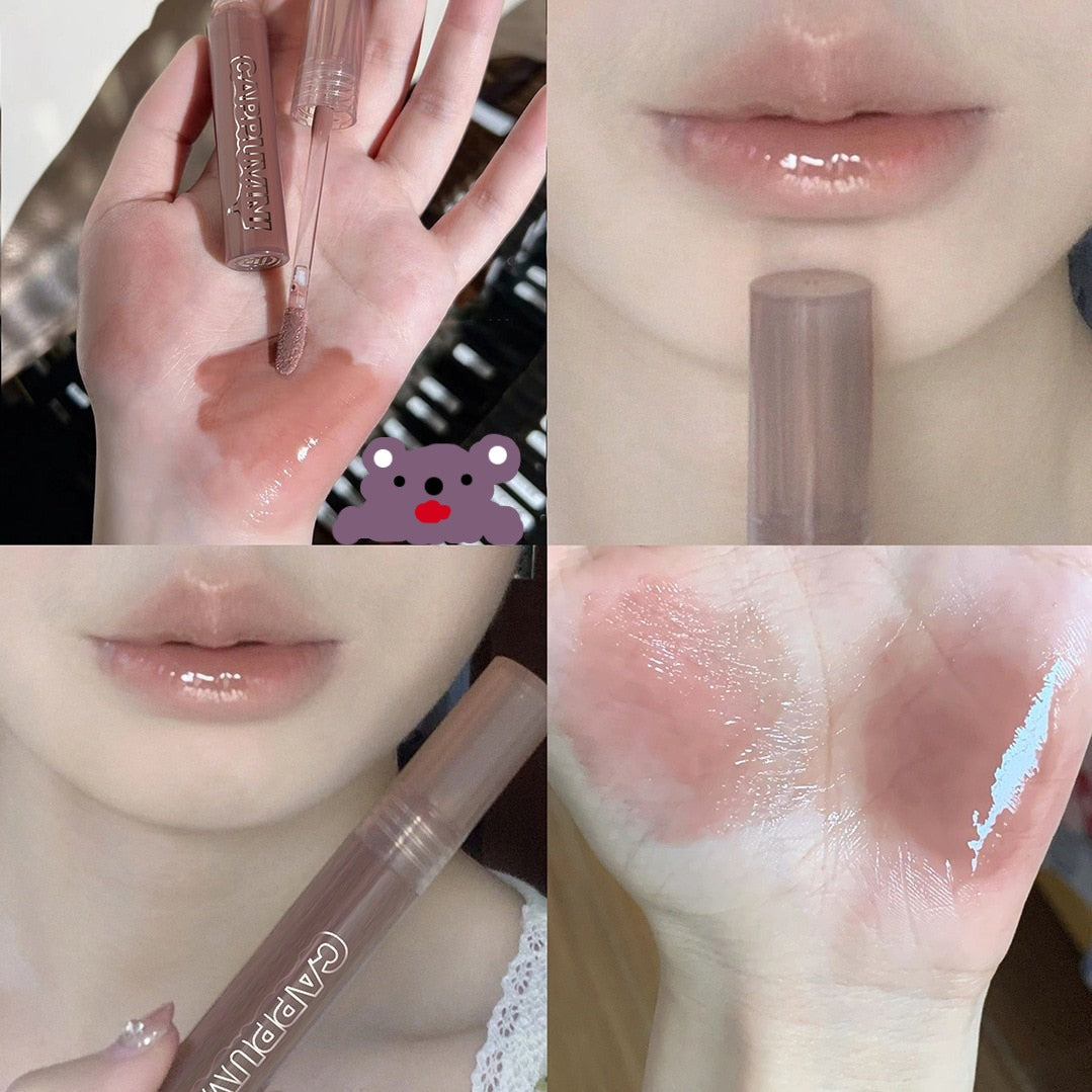 Punk Dark Brown Mirror Water Lip Gloss Red Lip Glaze Transparent Glass Lip Oil Waterproof Liquid Lipstick Nude Clear Tint Makeup