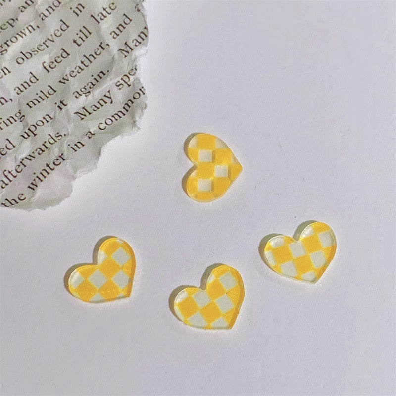 10pcs Chess&Heart Resin Nail Charm Transparent 6Color Black White Plaid/Checker Board Loving Heart Shape Nail Decorations #TY7-1