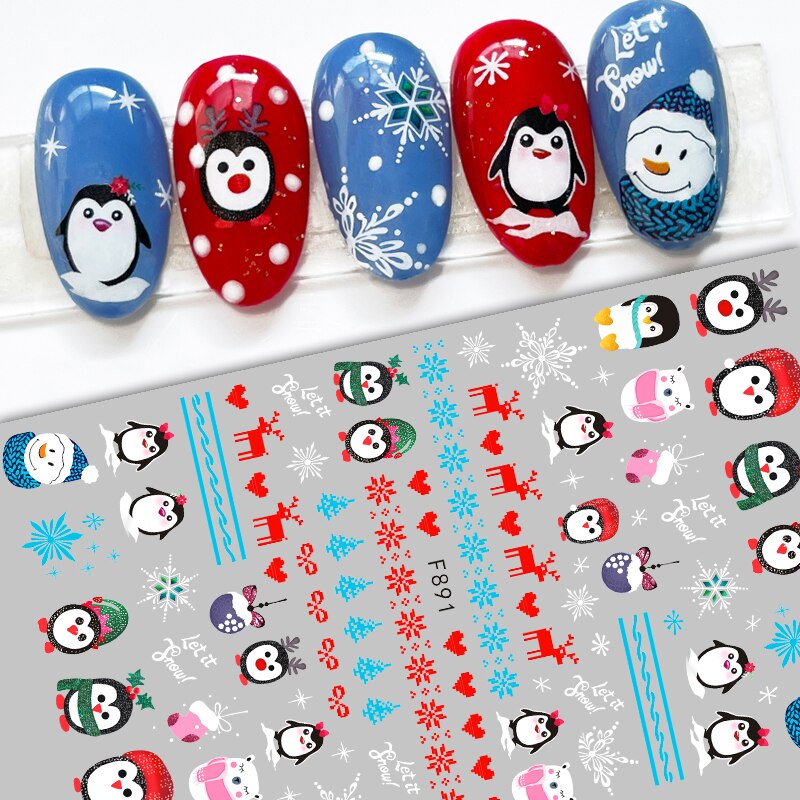 Merry Christmas Nail Art Sticker 3D Sliders Deer Santa Claus Decals New Year Nails Decorations Stickers For Manicure Accessories