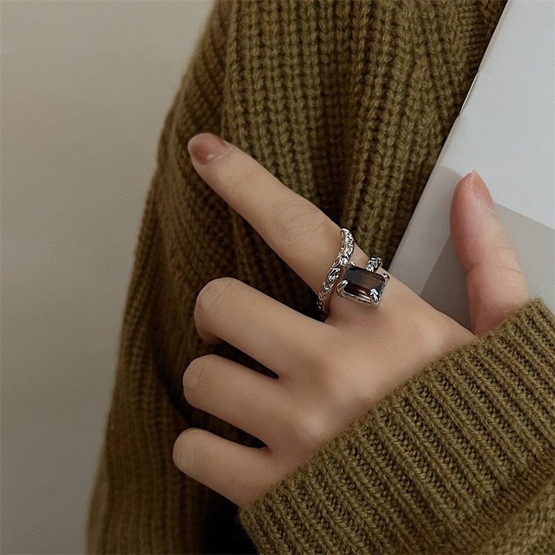 Silver Color Korean Fishbone Round Ball Pendant Rings For Women Simple Fashion Exquisite Smooth Finger Rings Punk Party Jewelry