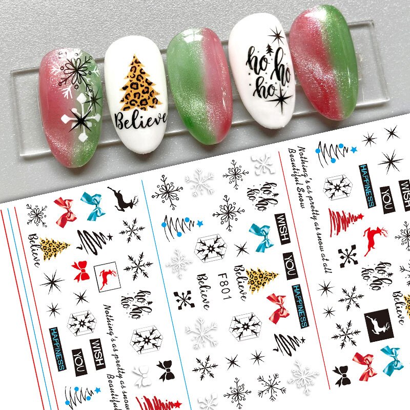 Merry Christmas Nail Art Sticker 3D Sliders Deer Santa Claus Decals New Year Nails Decorations Stickers For Manicure Accessories