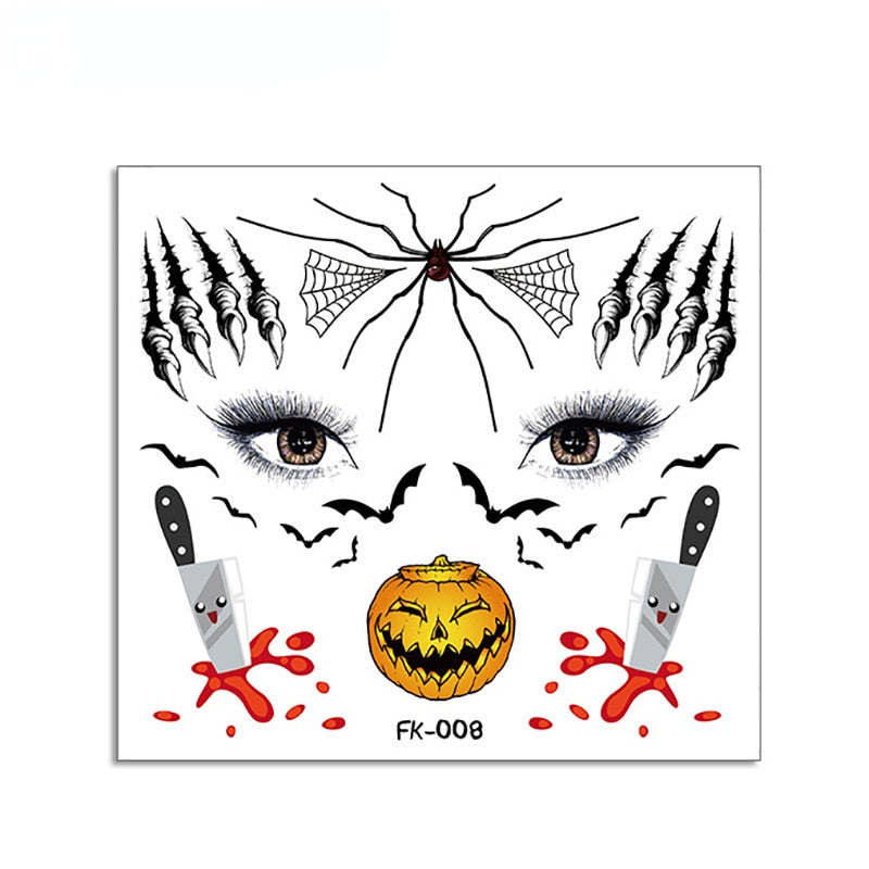 Kids Cartoon Halloween Tattoo Sticker Funny Tattoo Sticker Scar Horror Decoration Creative Face Art Holiday Decor Fake Stickers
