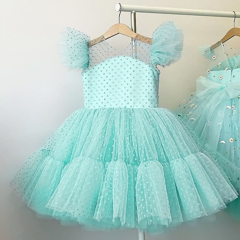 Summer Girl Dress Birthday Party Princess Dress Children  Polka Dots Gown Flower Girl Wedding Tutu Fluffy Dresses Vestidos