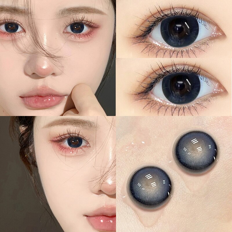 2Pcs Korean Colored Contacts Lenses with Myopia Soft Naturally Colored Cosmetics Blue Beautiful Pupil New