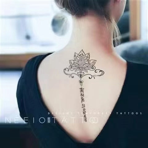 Waterproof Temporary Tattoo Sticker Sexy Black And White Ink Style Flower Line Tattoo Flash Tattoo Back Female