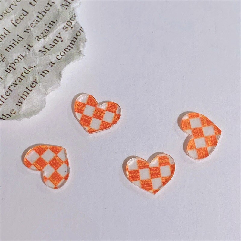 10pcs Chess&Heart Resin Nail Charm Transparent 6Color Black White Plaid/Checker Board Loving Heart Shape Nail Decorations #TY7-1