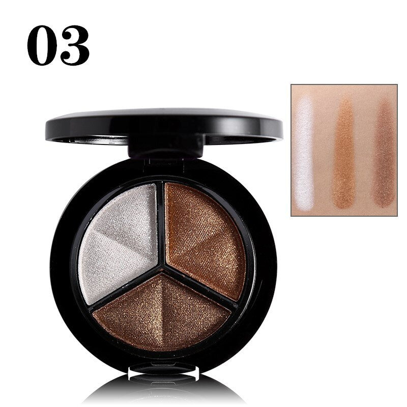 Smoky Eyeshadow Palette Makeup 3 Colors Glitter Shimmer Nude Copper Bronzer Sliver Grey Metallic Cut Crease Eyes Makeup Cosmetic