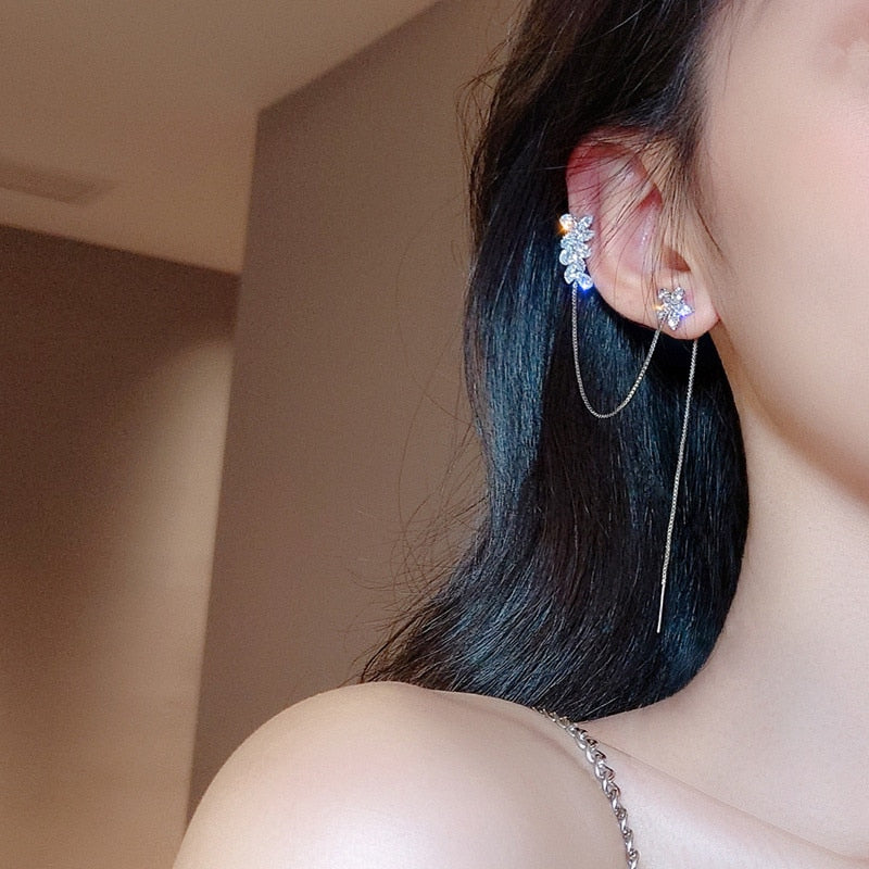 Korea Gold Color Flower Chain Tassel Drop Earrings For Women Bird Rabbit Leaf Airplane Long Piercing Line Earrings Party Jewelry