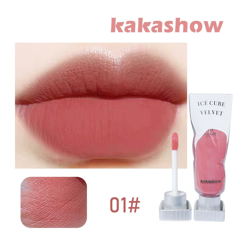 Long-lasting Velvet Lip Glaze Pigment Transparent Ice Cube Matte Lipstick Non-Stick Cup Waterproof Sexy Lip Gloss Wholesale