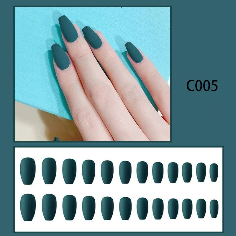 24pcs/set Matte Black Fake Nails Press on with Glue Long Detachable French Tips Stick on Nail Packaging Coffin False Nails Art