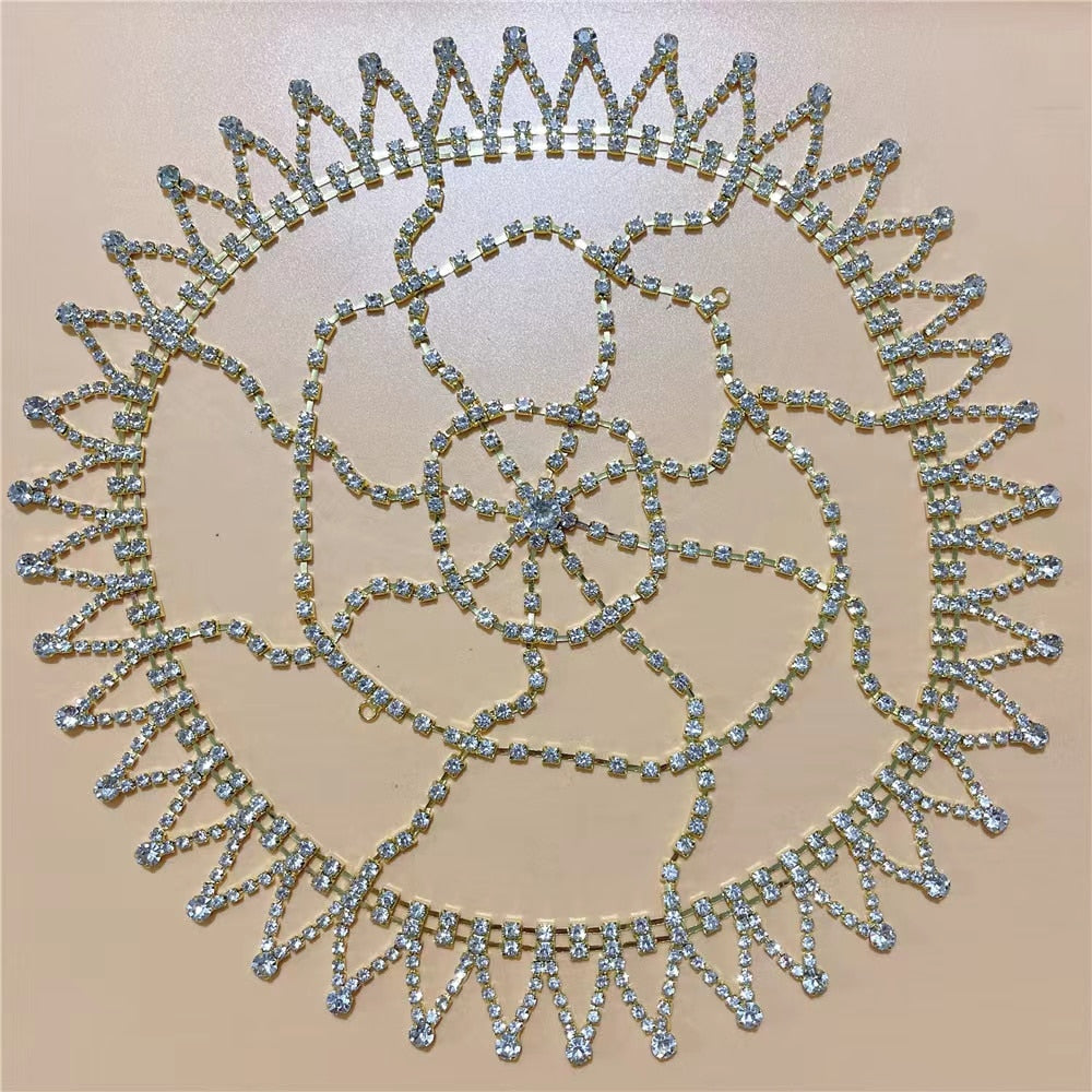 2021 Hollow Rhinestone Mesh Headpiece Wedding Head Chain Jewelry for Women Luxury Crystal Headband Head Cap Hat Hair Accessories