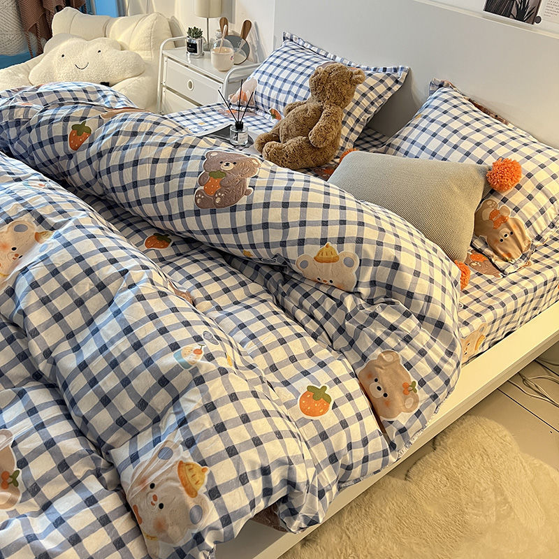 Rabbit Bedding Set Cute Sweetheart Spring Soft Flat Sheet Duvet Cover Pillowcase Single Double Queen Size Bed Linen