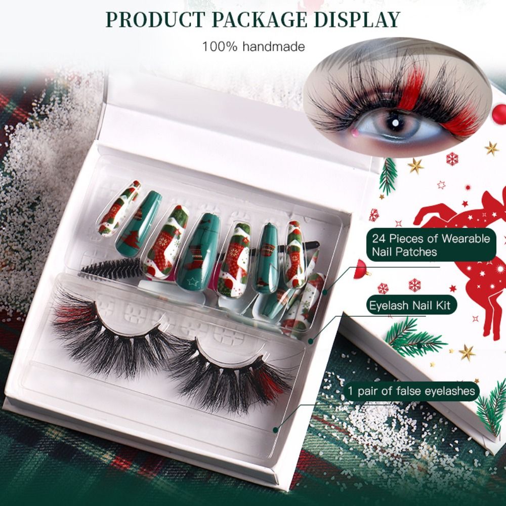 Extension Toools Colorful Fluffy Full Cover Press on Nails Christmas 3D Mink Hair False Eyelashes Nail Eyelashes Kit