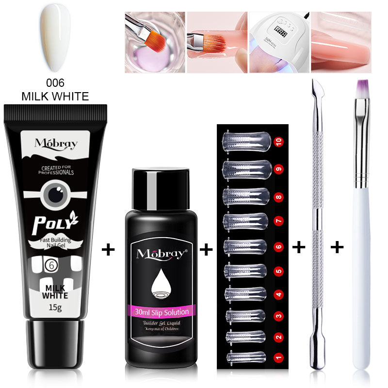 Poly Nail Gel Kit UV LED Nail lamp Nail Extension Gel Glitter Soak Off Varnish Nail Art Set with Slip Solution Manicure Tools