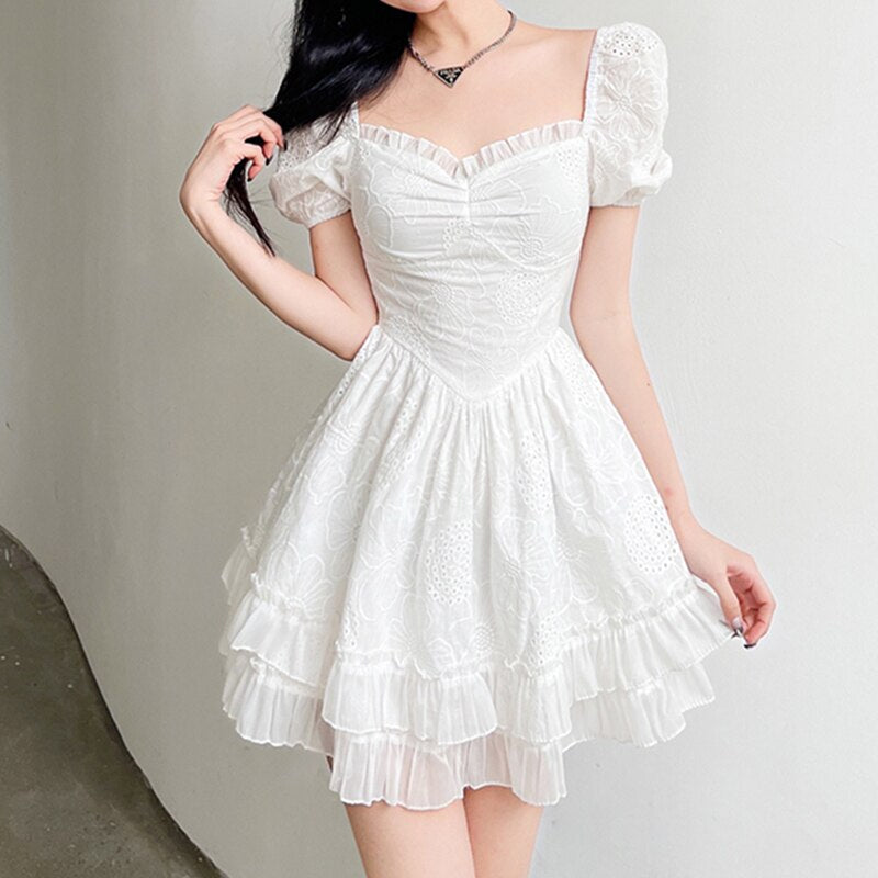 Elegant Ruffles Square Collar Dress