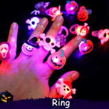 Oklulu 10pcs Halloween Decorations for Home Glowing Ring Brooch Pumpkin Ghost Skull Rings for Kids Gifts Halloween Party Supplies
