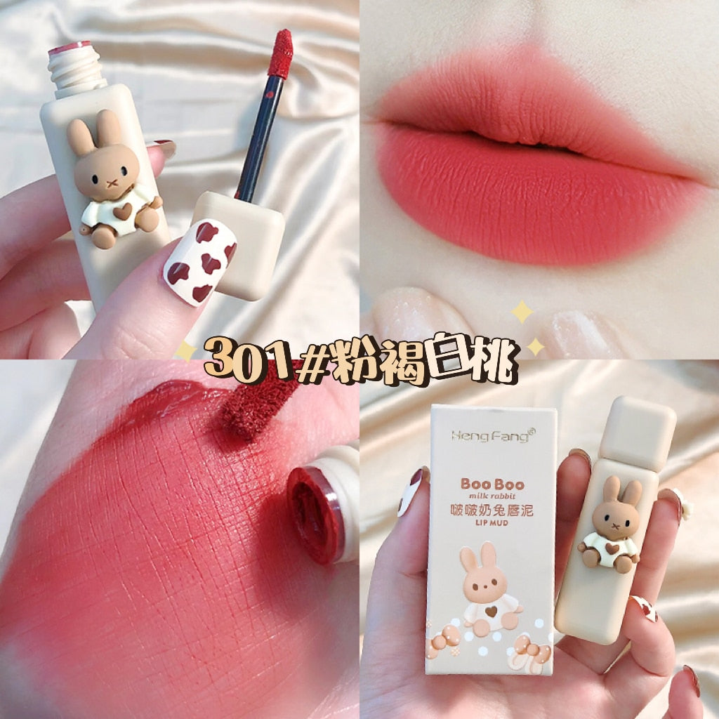 Cartoon Cute Sexy Red Matte Lip Gloss Velvet Liquid Lipstick Lasting Chestnut Mud Lip Mousse Non-stick Cup Lip Tint Clay Makeup