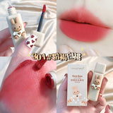 Cartoon Cute Sexy Red Matte Lip Gloss Velvet Liquid Lipstick Lasting Chestnut Mud Lip Mousse Non-stick Cup Lip Tint Clay Makeup