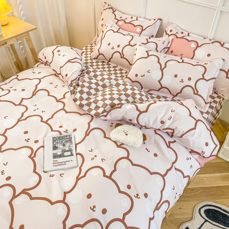 Rabbit Bedding Set Cute Sweetheart Spring Soft Flat Sheet Duvet Cover Pillowcase Single Double Queen Size Bed Linen