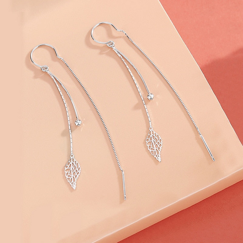 Korea Gold Color Flower Chain Tassel Drop Earrings For Women Bird Rabbit Leaf Airplane Long Piercing Line Earrings Party Jewelry