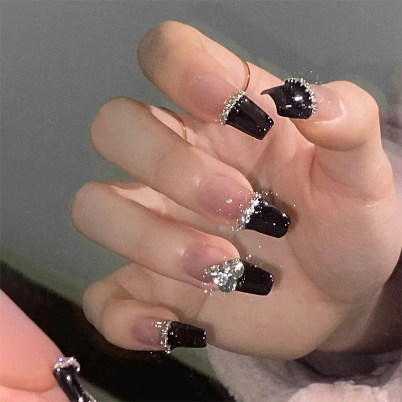 24pcs Butterfly decorated false nails Removable Long Paragraph Fashion Manicure fake nail tips full cover acrylic for girls nail