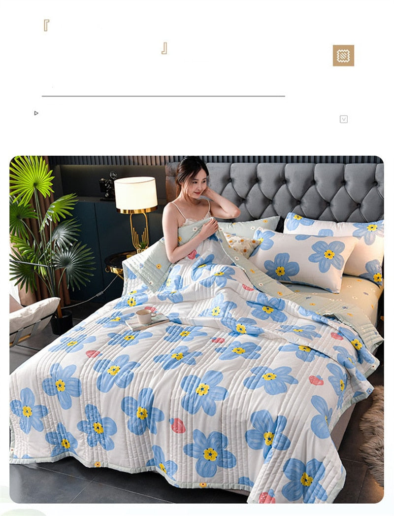 Print Summer Autumn Quilted Quilt Queen Size Soft Comfortable Think Quilts Washable Single Double Blanket for Bed Comforter 1.5