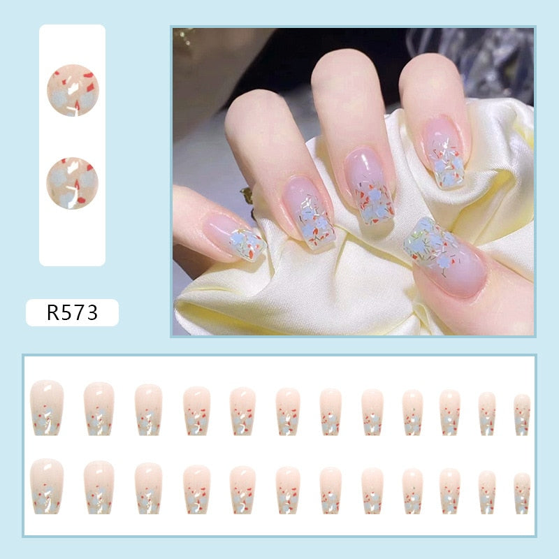 24pcs/Box Artificial Detachable Coffin False Nails Wearable French Fake Nails Super Long Ballerina Press on Nail Art Tips