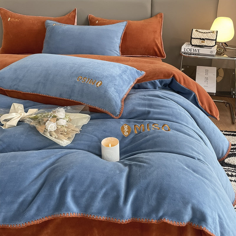 High-end Milk Fleece Winter Warm Bedding Set Queen High Quality Thicker Duvet Cover Set with Sheets Quilt Cover and Pillowcases