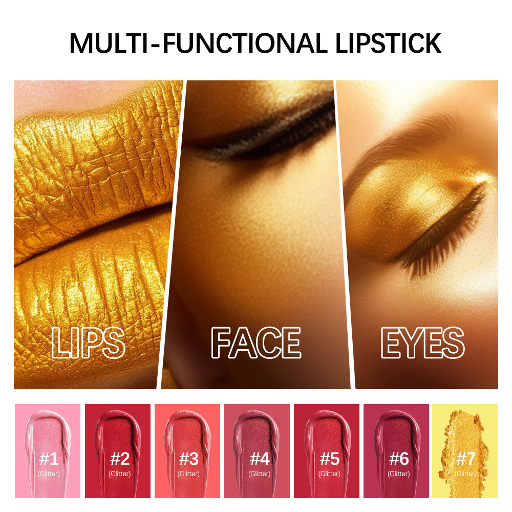 Glitter Gold Matte Lipstick Waterproof Long Lasting Diamonds Lipstick Non-stick Cup Pearl Red Pink Lip Tint Lips Makeup Cosmetic