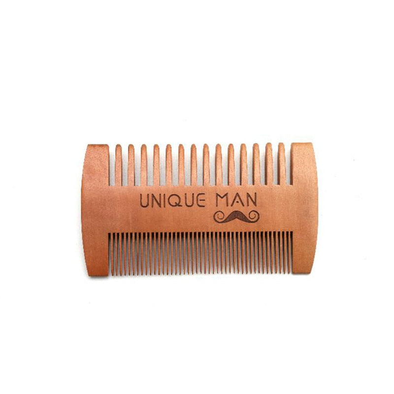 Natural Wood Hair Brush Beard Comb with PU Leather Case Anti-Static Mustache Pocket Comb Brushing Hair Care Tools for Men Gift