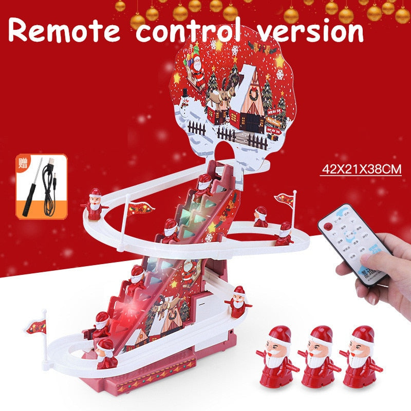 Electric Climbing Ladder Santa Claus Christmas Santa Race Track Toys Educational Music Slides Toy for Children Christmas Gift