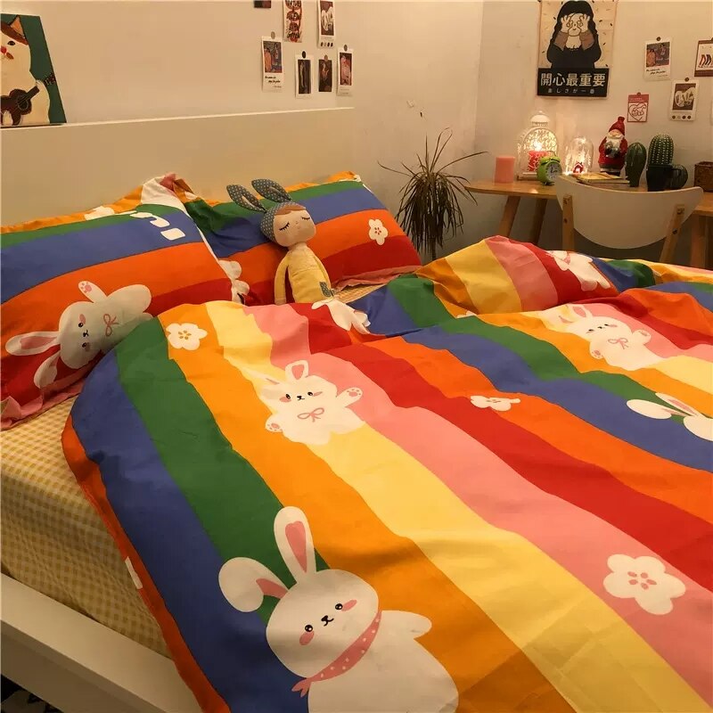 Cute White Duck Bedding Set Soft Home Textile Queen King Size Flat Bed Sheet Polyester Quilt Cover Pillowcase Kawaii Duvet Cover