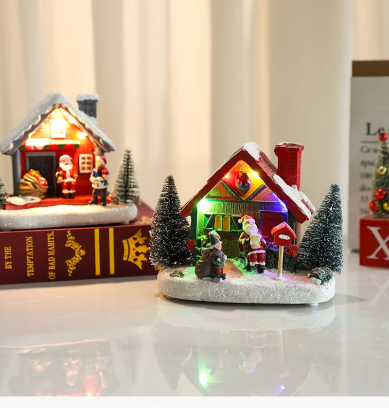 Winter Snow Christmas Village Building Santa House Xmas Decoration With Led Glow Desk Building Home Decor Holiday Ornament Gift