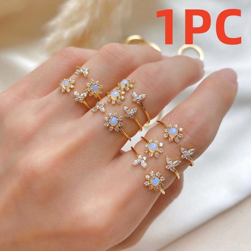 Personality Creative White Enamel Heart Imitation Pearl Rings Set For Women Geometric Twist Open Adjustable Rings Party Jewelry