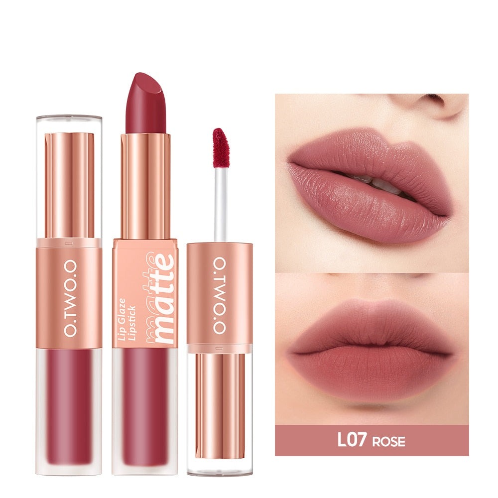 Lipstick 12 Colors Lip Gloss 2 in 1 Lip Tint Waterproof Long -lasting Moisture Red Lip Matte Lipstick Make-up for Women