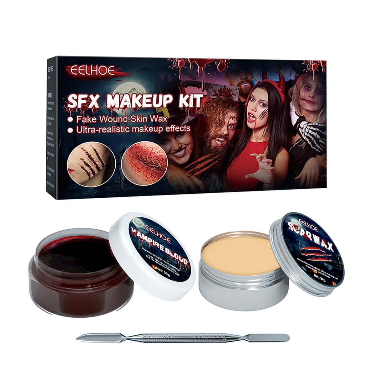 SFX Makeup Kit Scars Wax Halloween Special Effects Stage Fake Wound Skin Wax with Spatula Stipple Sponge Fake Wood Drop shipping