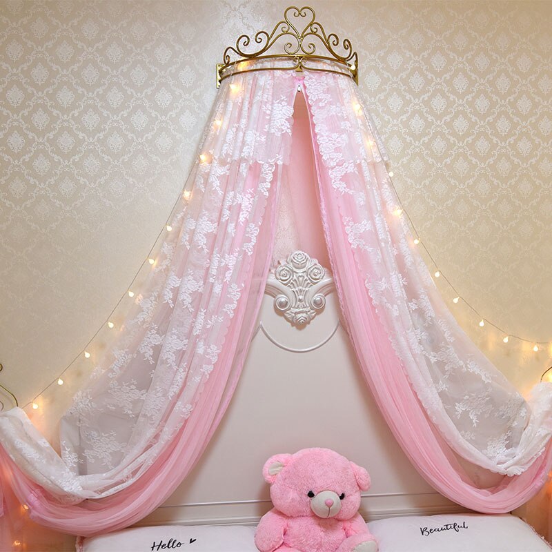 Bed Curtain Bed Curtain Princess Wind Mosquito Net 1.5m Gauze Curtain Gauze Net Crown Rack 1.8m Double Wedding White Pink Lace