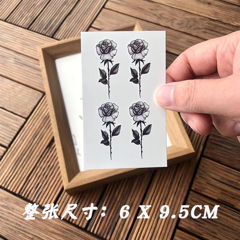 Waterproof Temporary Tattoo Sticker Red Line Rose English Alphabet Design Body Art Fake Tattoo Flash Tattoo Back of Hand Female