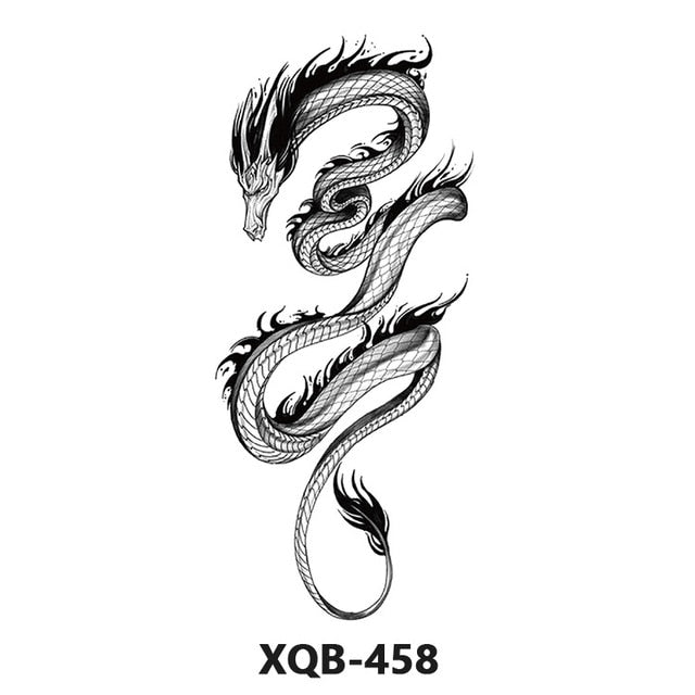 Black And White Snake Waterproof Tattoo Sticker Arm Female Male Fake Tattoo Line Python Body Art