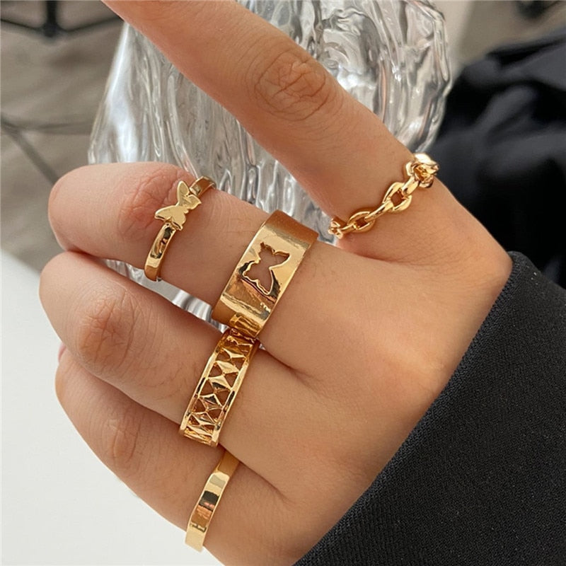 KOTiK Trendy Bohemian Midi Knuckle Ring Set For Women Gold Color Crystal Heart Flower Moon Geometric Finger Rings Jewelry Gifts