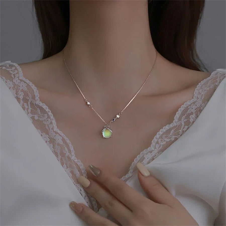 Double Layer Moonstone Tiny Love Heart Pendant Necklace Clavicle Chain For Women Trendy Cute Butterfly Choker Wedding Jewelry