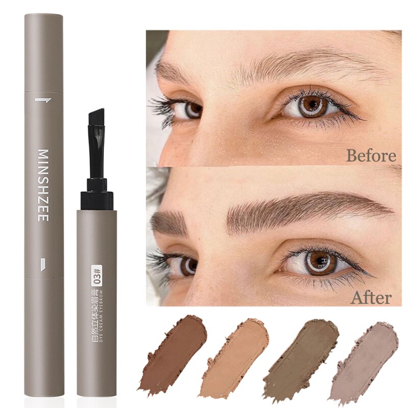 Waterproof Eyebrow Cream Pen with Brush Lasting Not Smudge Lying Silkworm Eyeliner Brown Grey Eyebrow Pencil Makeup Cosmetics