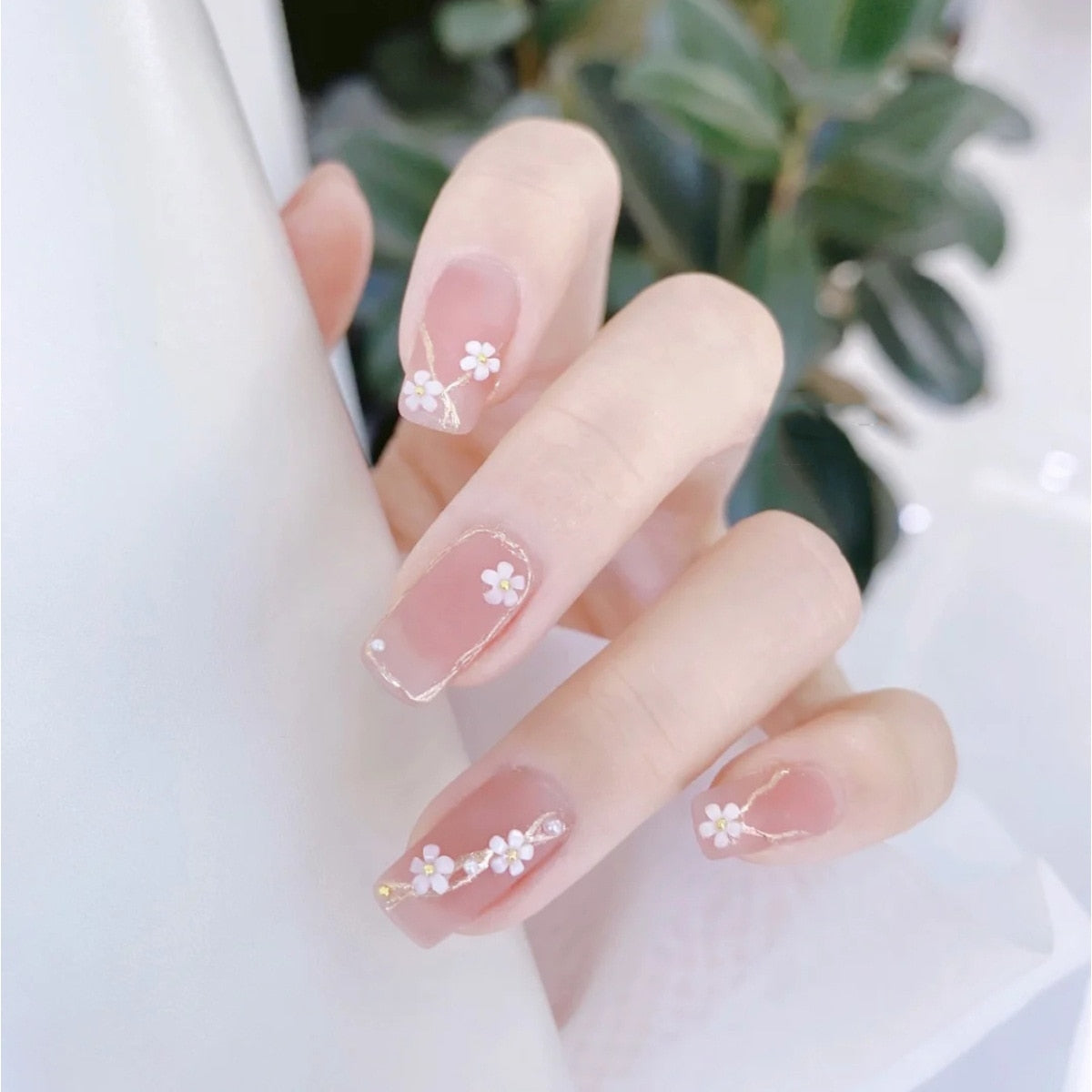 24pcs Butterfly decorated false nails Removable Long Paragraph Fashion Manicure fake nail tips full cover acrylic for girls nail